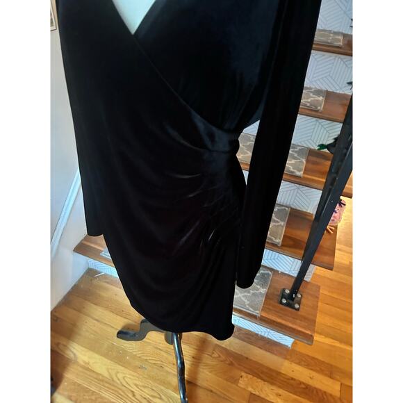 Calvin Klein Black Velvet Midi Dress with Draped Detail  Size 14 - Picture 6 of 6